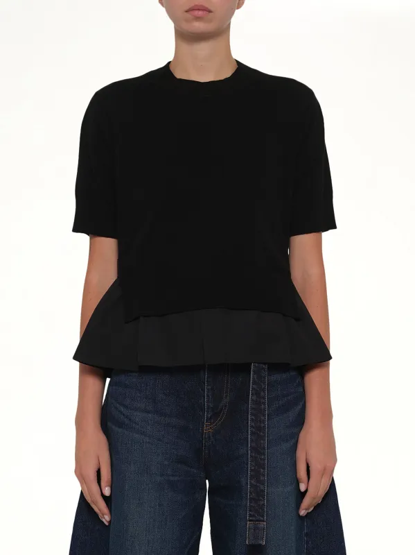 Poplin x Cotton Knit Pullover in Black sold by MARAIS