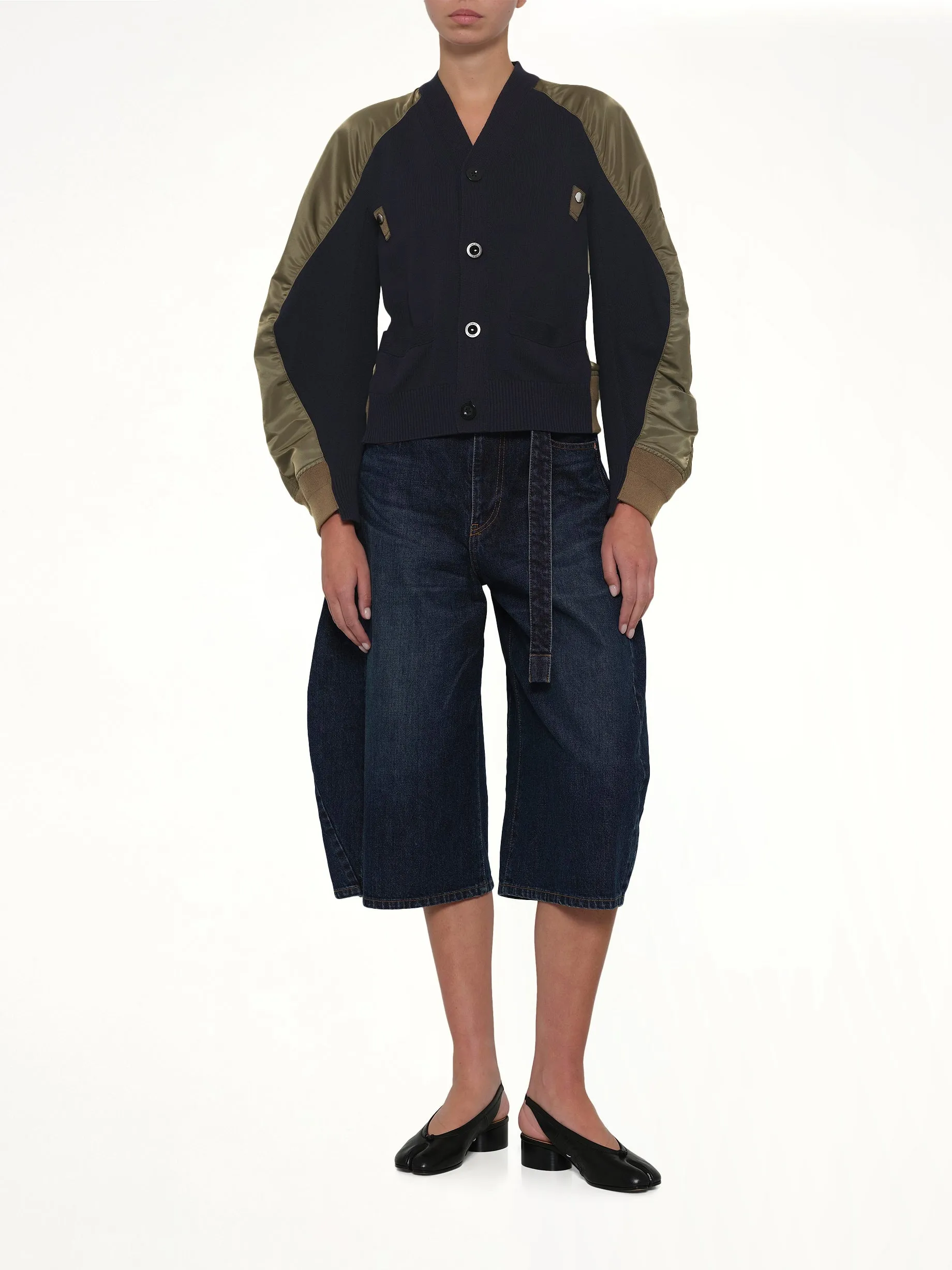 Nylon Twill x Knit Cardigan in Navy/Dark Khaki sold by MARAIS product image thumbnail 4