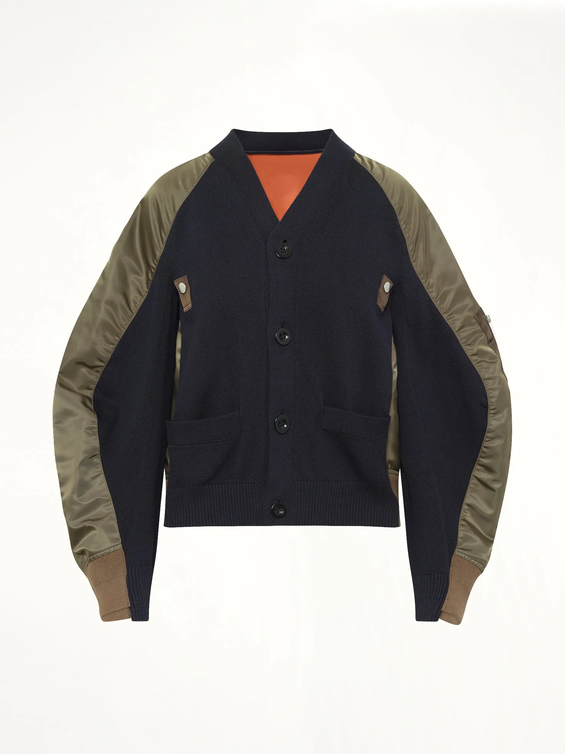 Nylon Twill x Knit Cardigan in Navy/Dark Khaki sold by MARAIS product image thumbnail 2