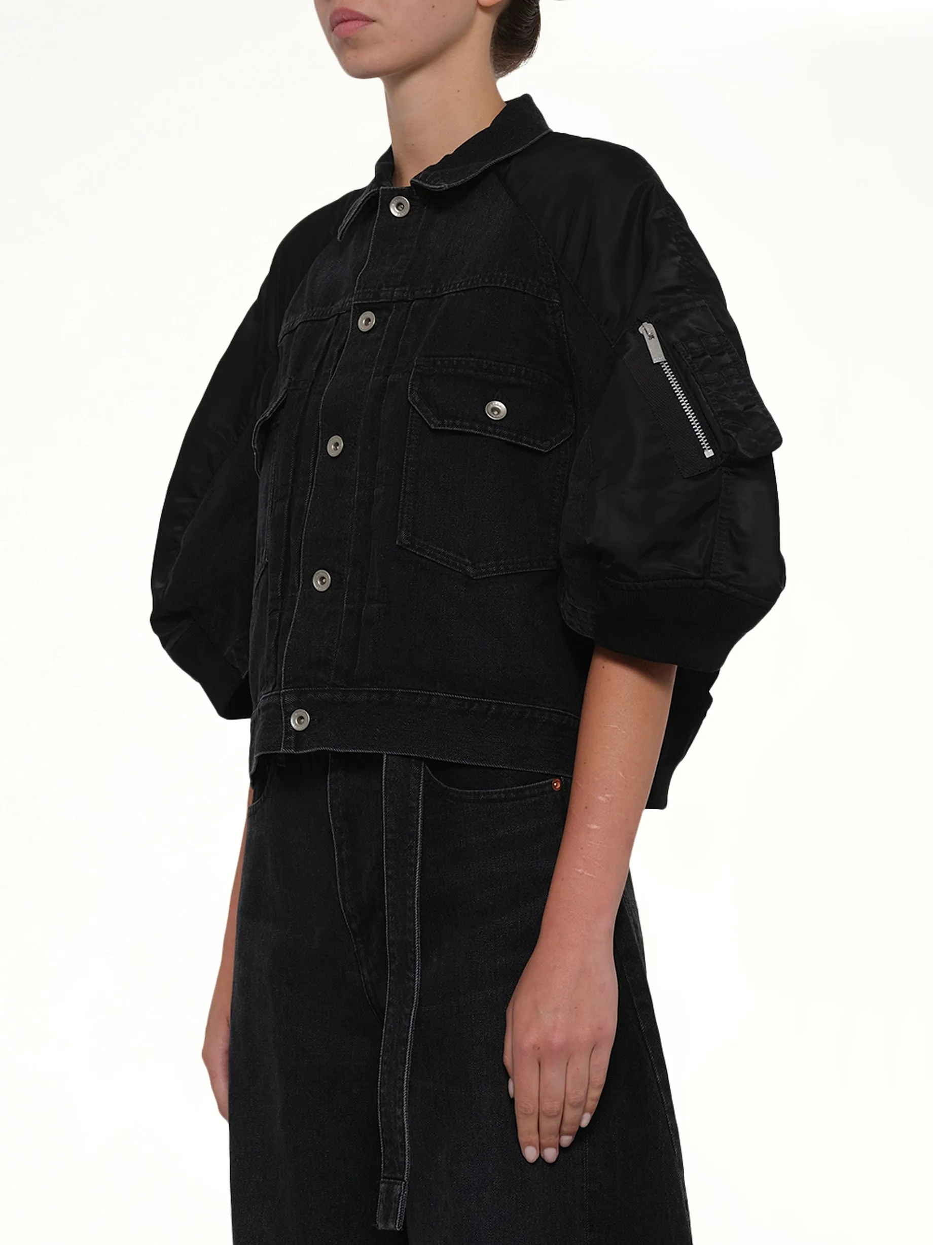 Denim x Nylon Twill Short Sleeve Jacket in Black sold by MARAIS product image thumbnail 3