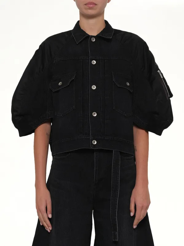 Denim x Nylon Twill Short Sleeve Jacket in Black sold by MARAIS