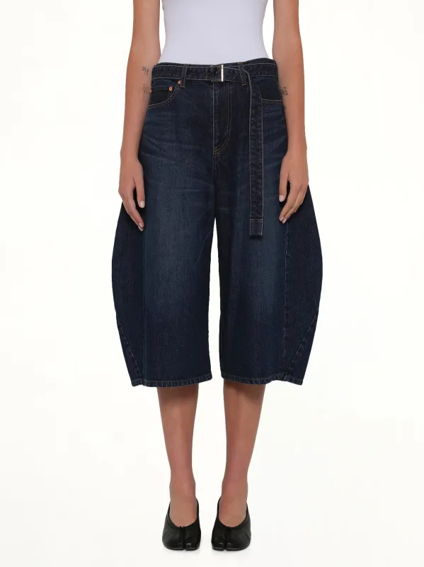 Barrel Denim Bermuda Pants in Blue sold by MARAIS