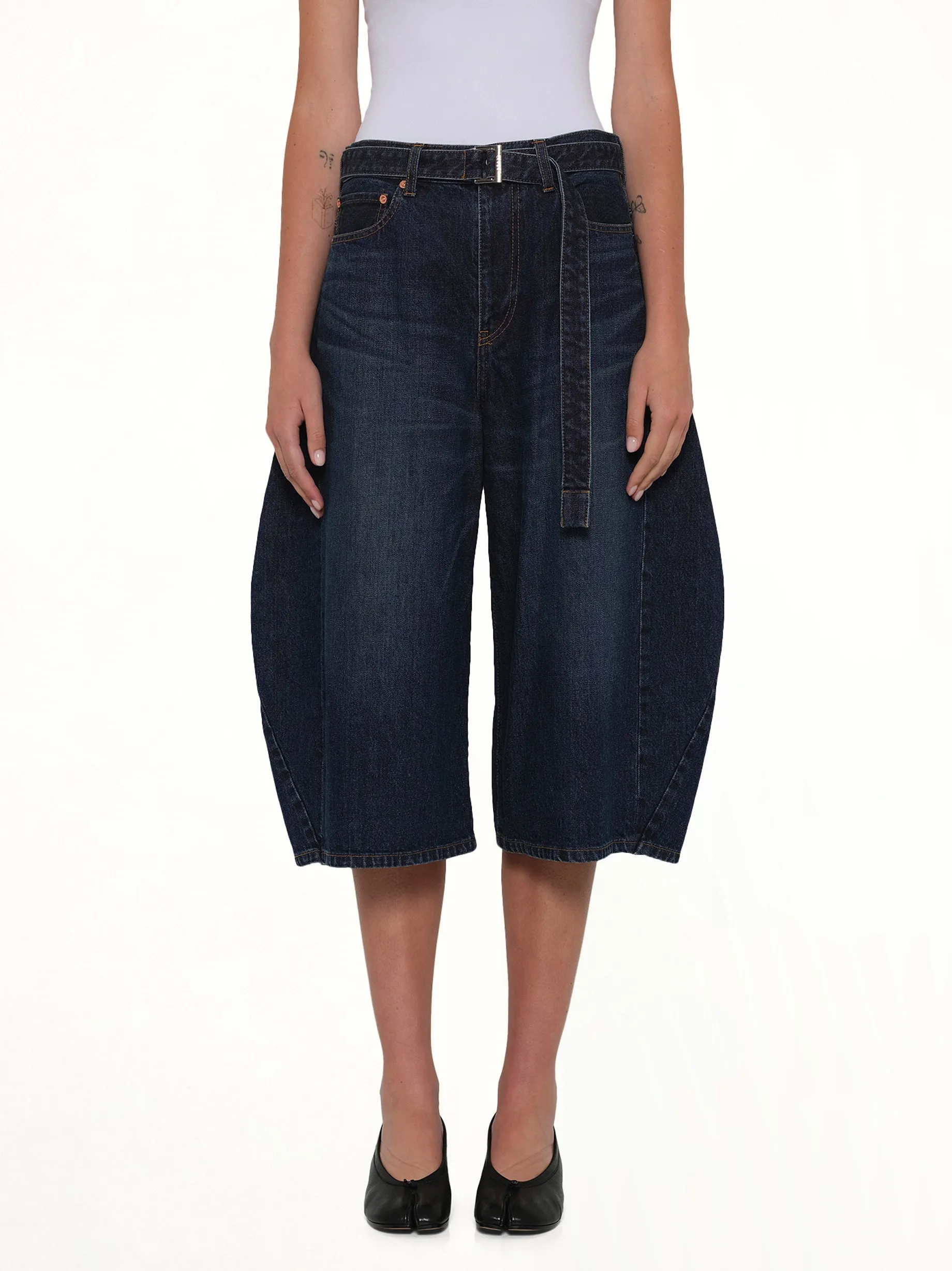 Barrel Denim Bermuda Pants in Blue sold by MARAIS