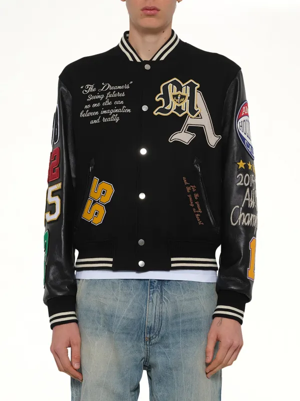 Varsity Patch Jacket in Black sold by MARAIS