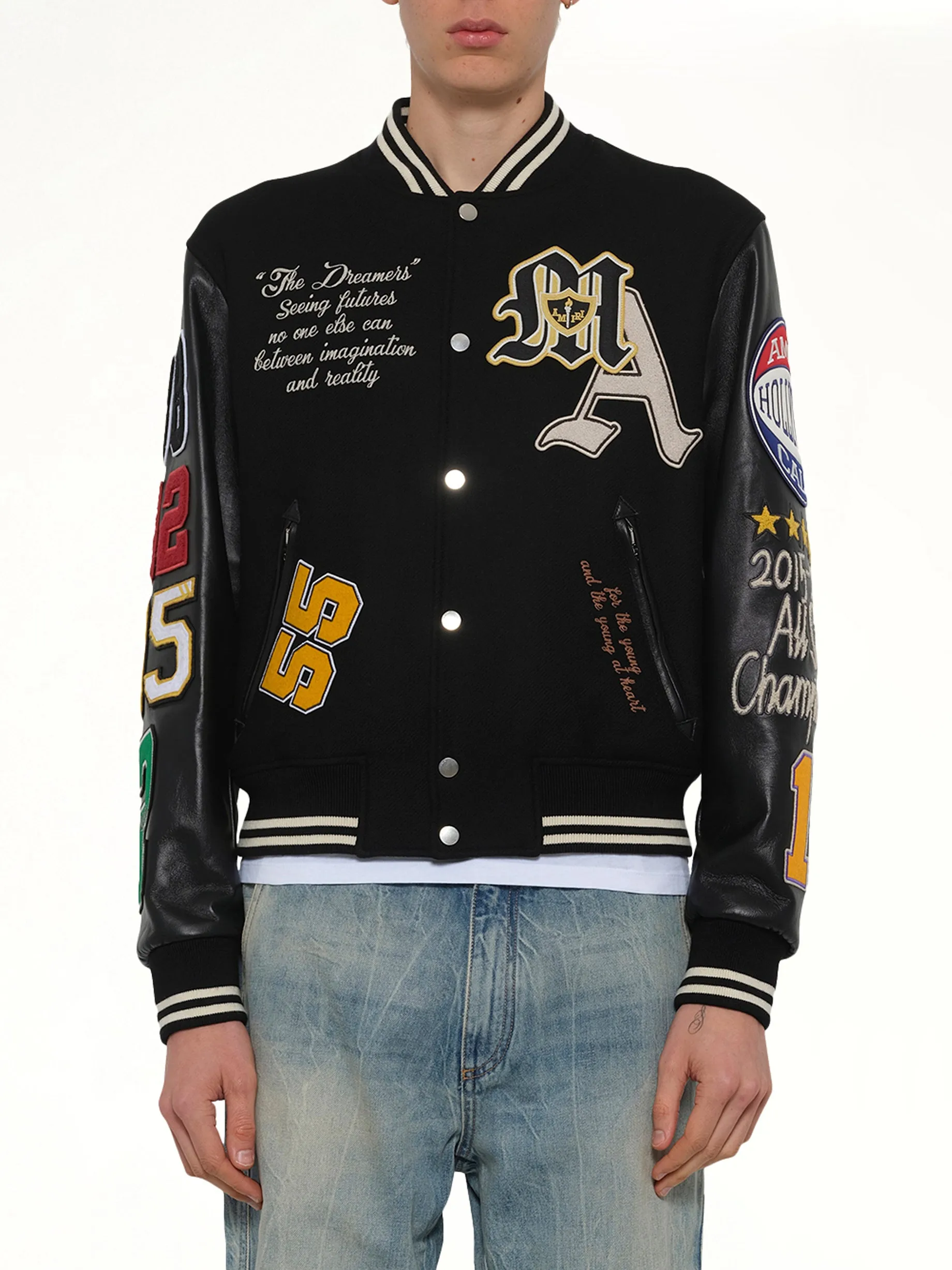 Varsity Patch Jacket in Black sold by MARAIS