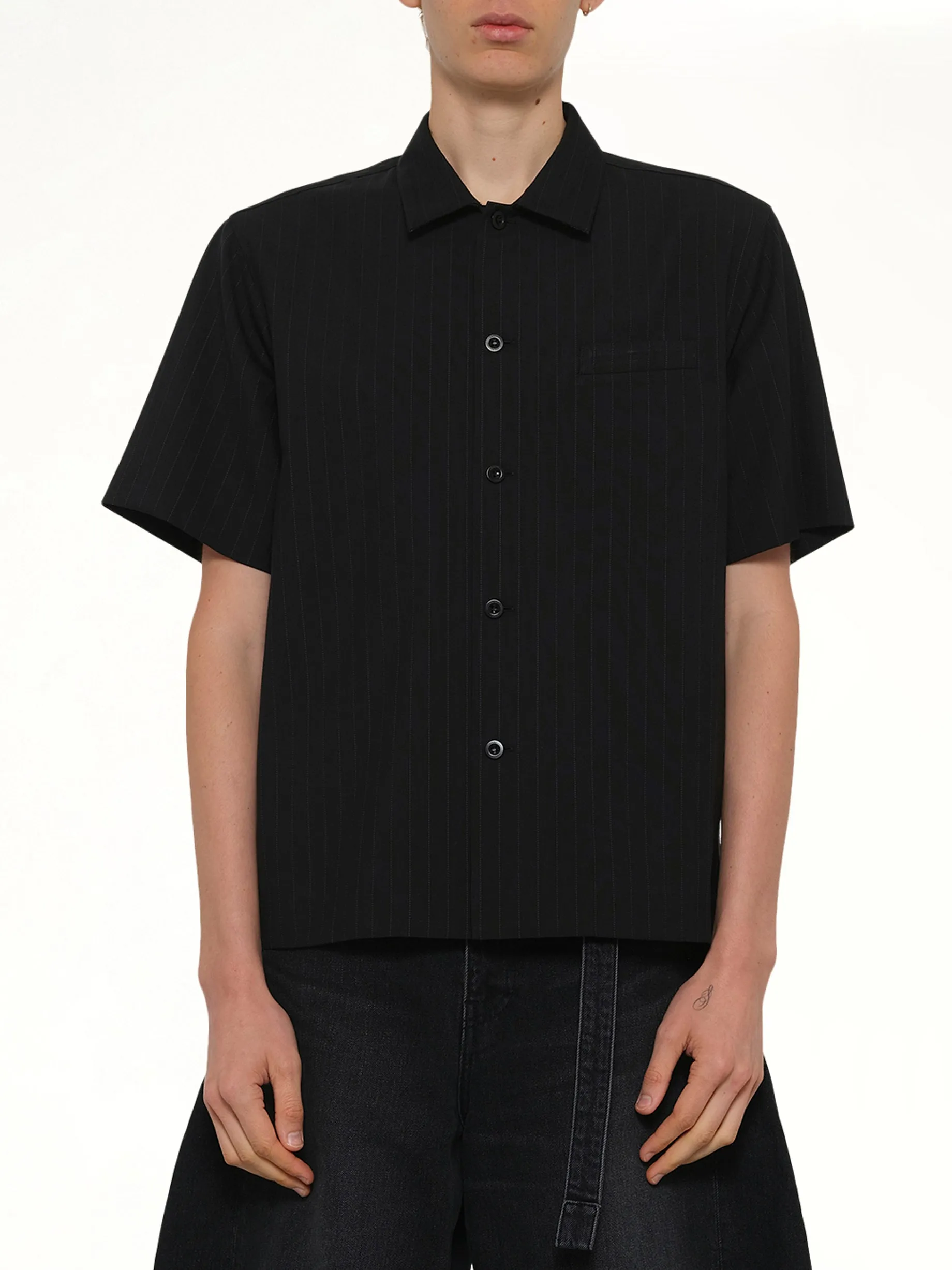 Chalk Stripe Shirt in Black sold by MARAIS