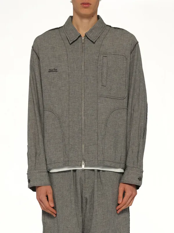 Linen Stripe Blouson in White/Black made by Undercover