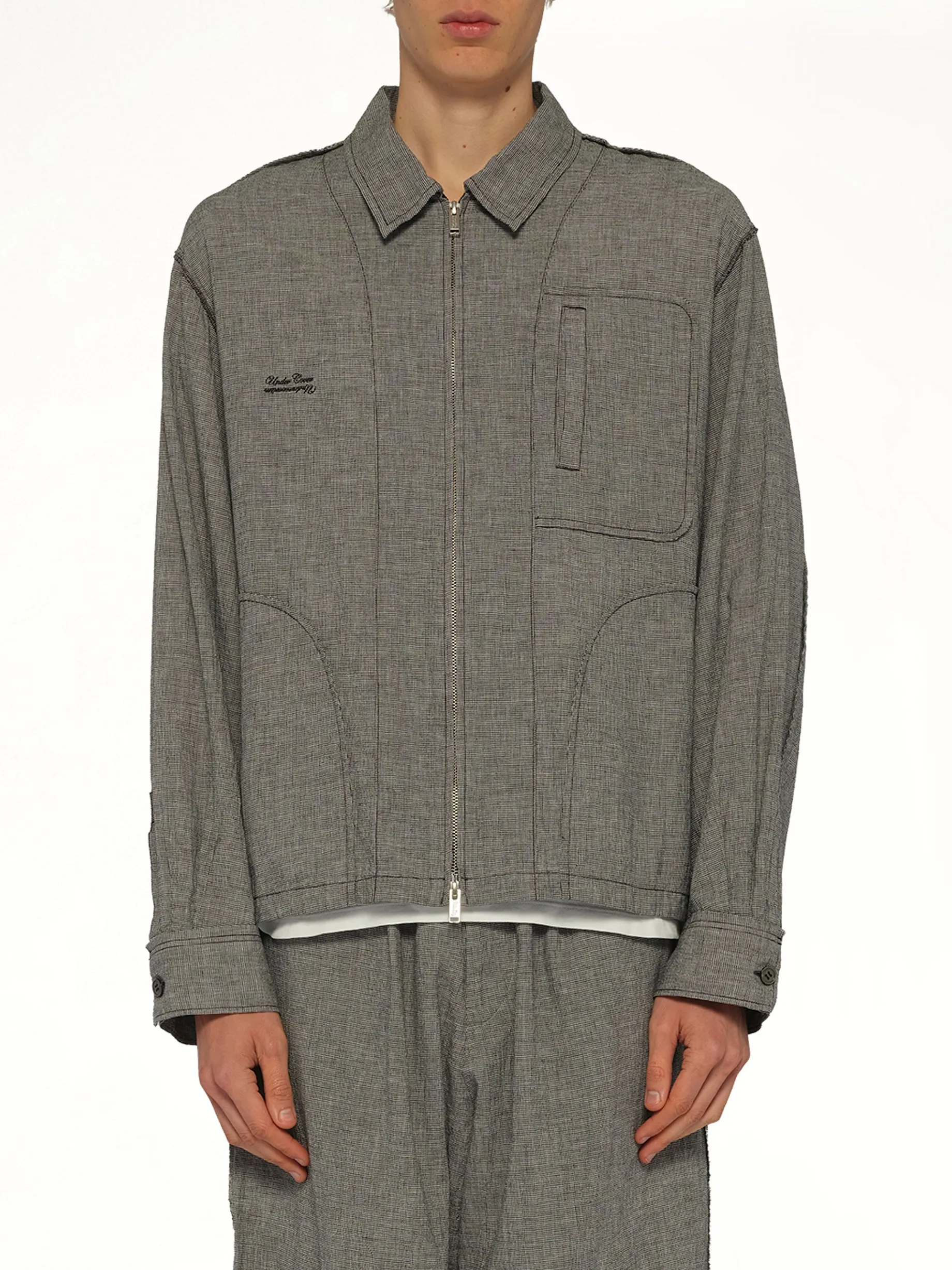 Linen Stripe Blouson in White/Black sold by MARAIS
