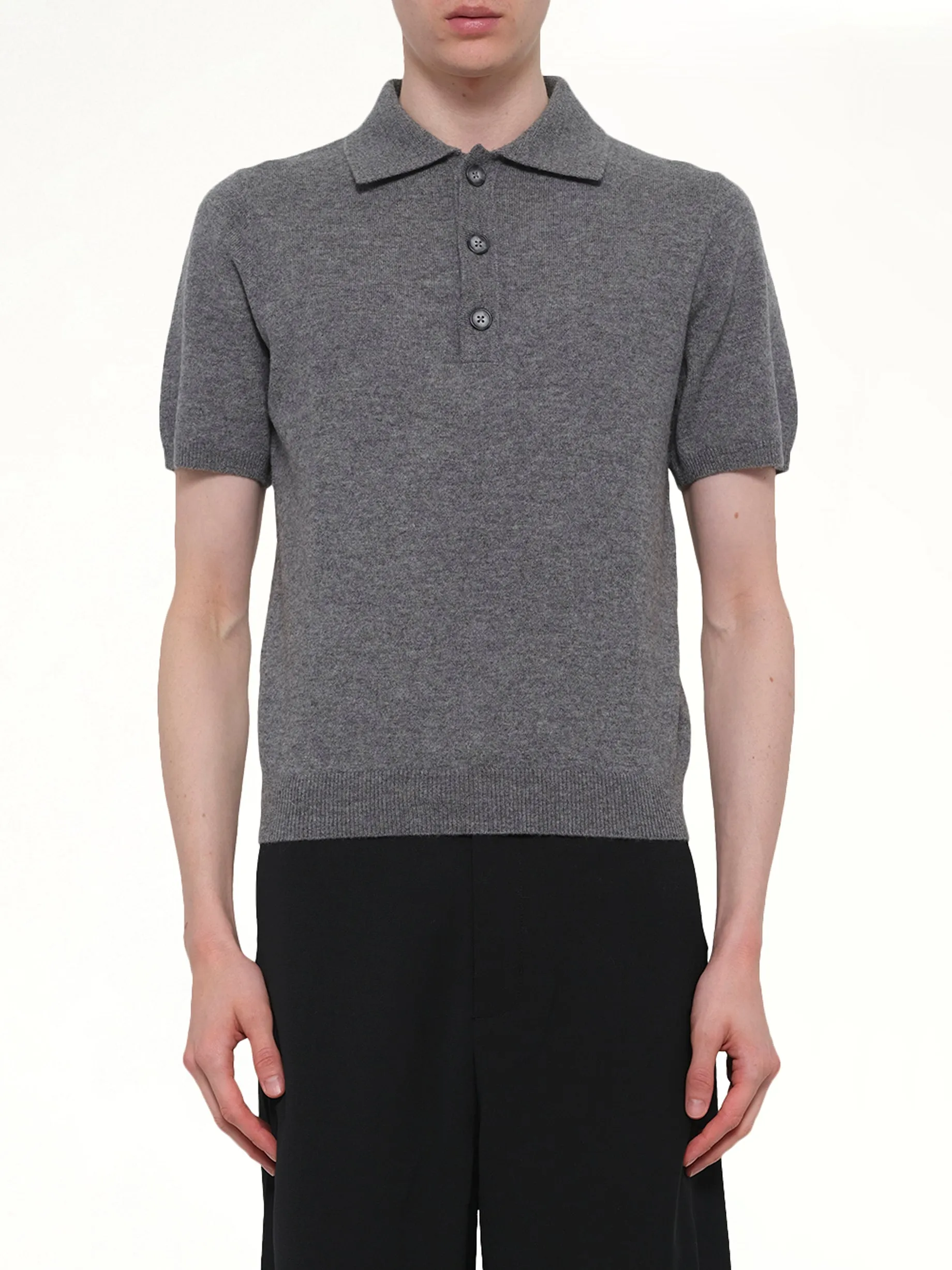 Short Sleeve Knit Polo in Concrete sold by MARAIS