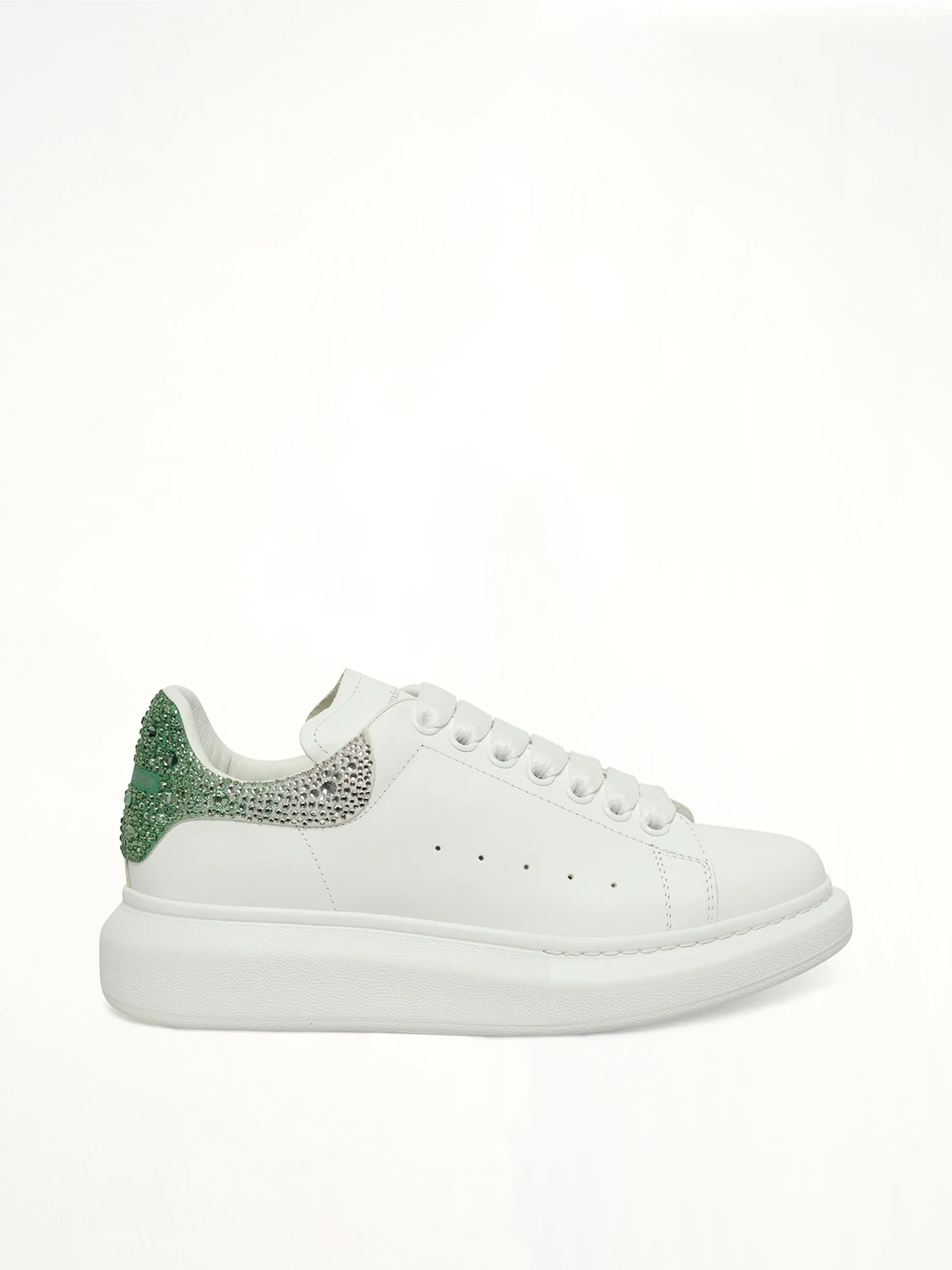 Larry Oversized Heel Sneaker in White/Green Crystal sold by MARAIS