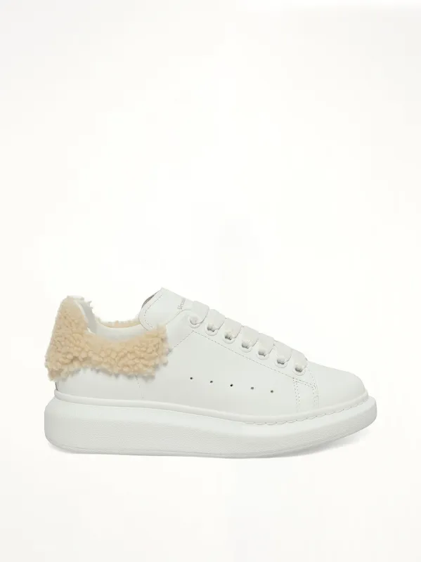 Larry Fur Heel Sneaker in White/Beige made by Alexander McQueen