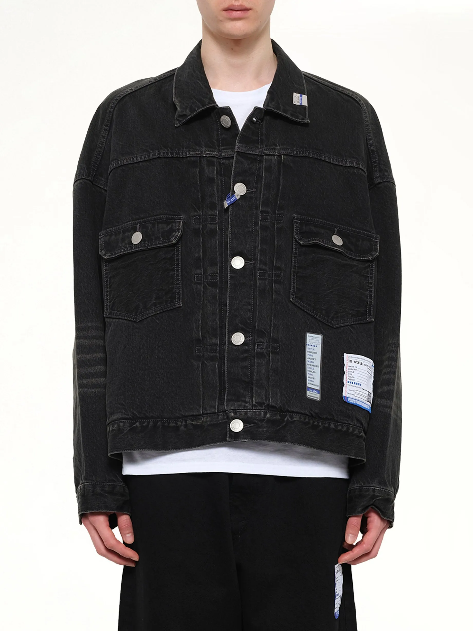 Instrumental Hard Washed Selvage Denim Jacket in Black sold by MARAIS
