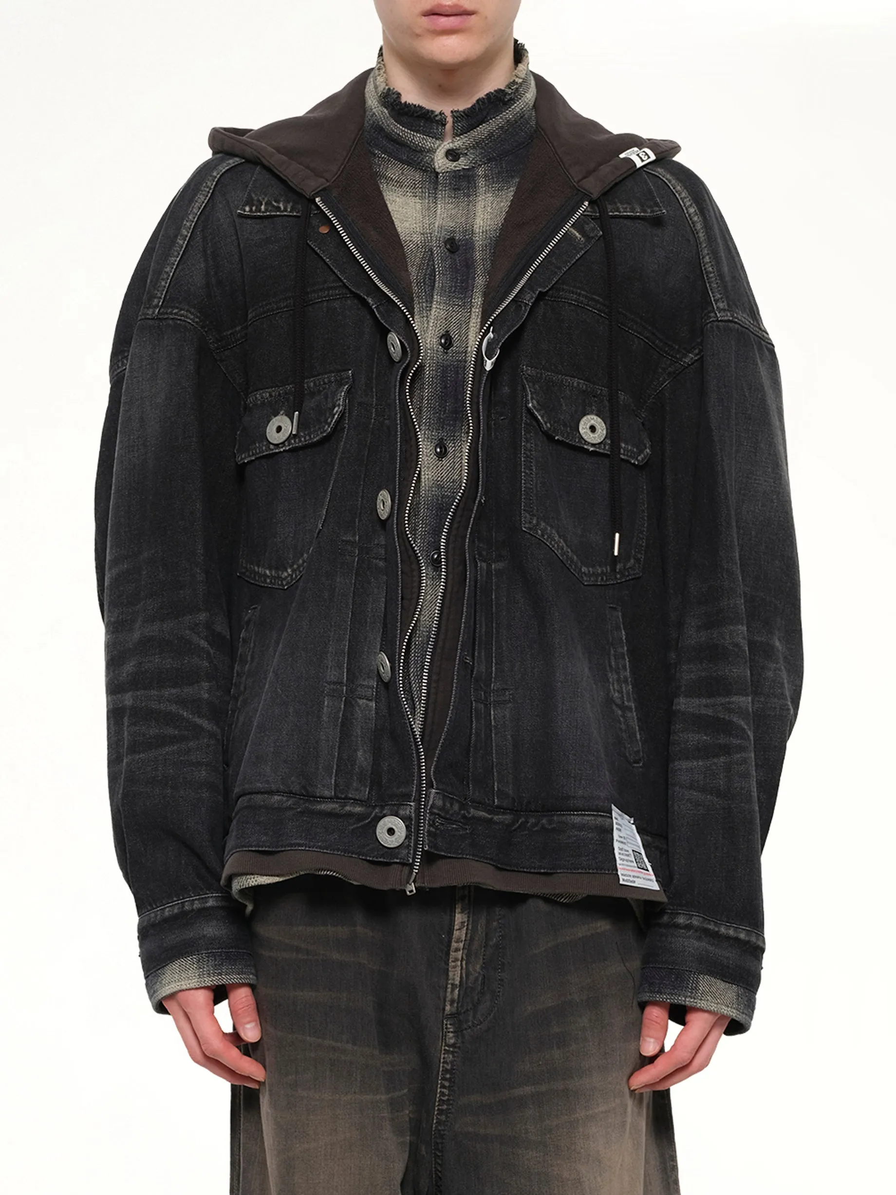 Triple Layered Denim Jacket in Black sold by MARAIS