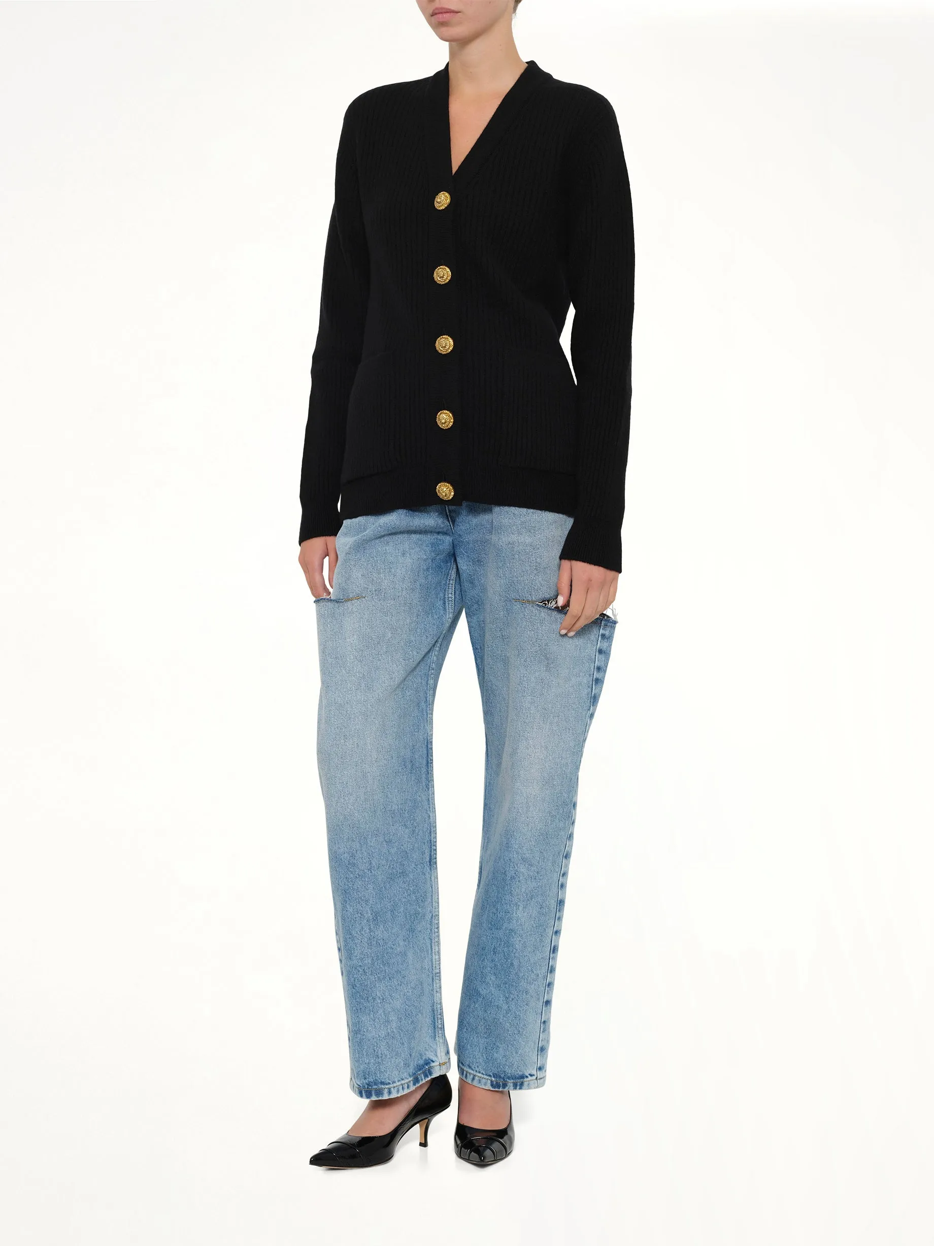 Buttoned Cashmere Cardigan in Black sold by MARAIS product image thumbnail 4