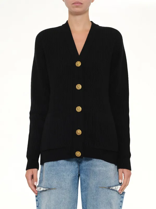 Buttoned Cashmere Cardigan in Black made by Balmain