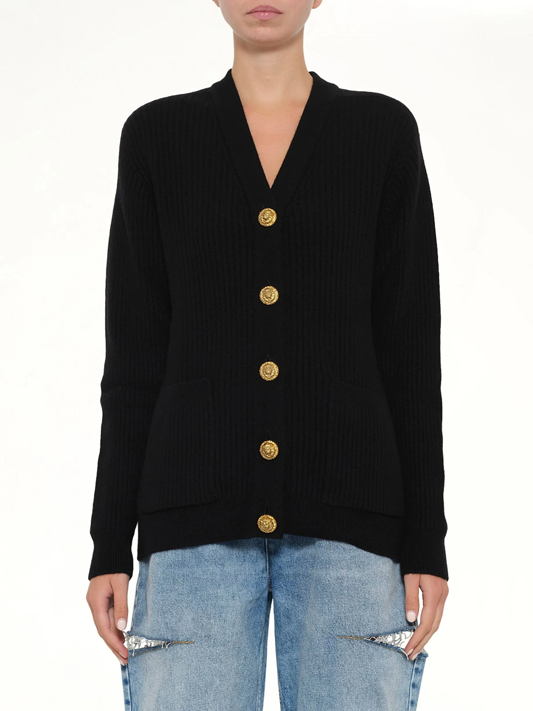 Buttoned Cashmere Cardigan in Black sold by MARAIS