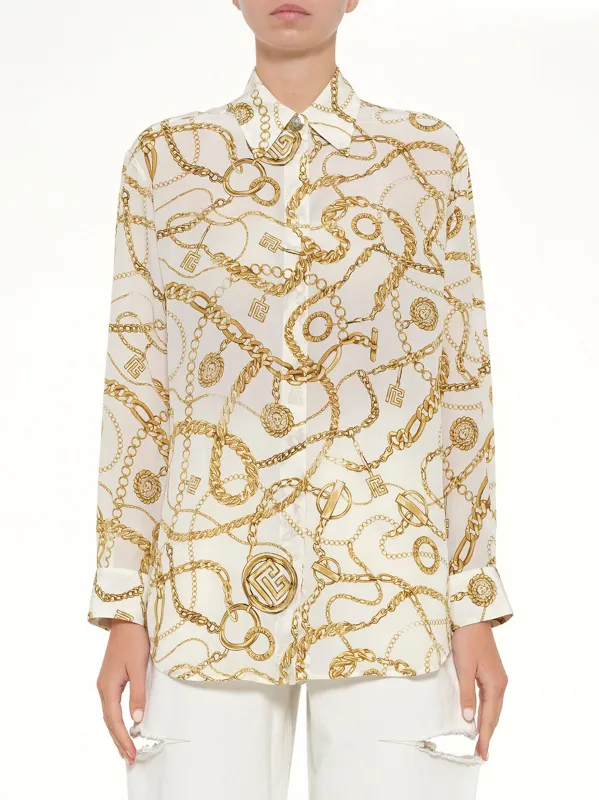 Chains Printed T-Shirt in White/Gold sold by MARAIS
