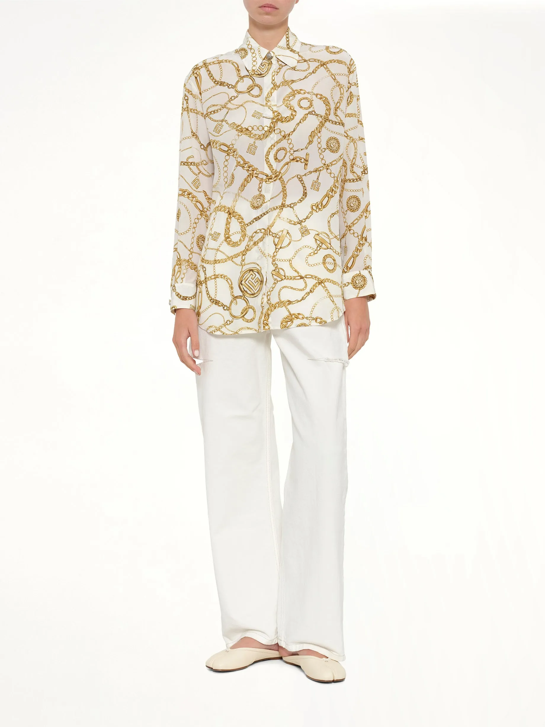 Chains Printed T-Shirt in White/Gold sold by MARAIS product image thumbnail 4