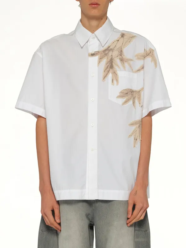 Bamboo Printed Short Sleeve Shirt in White made by Feng Chen Wang