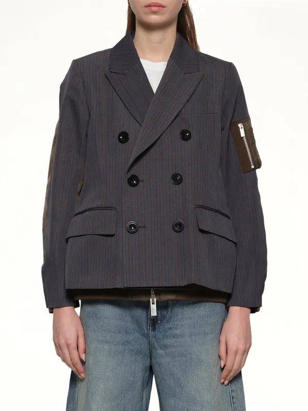 Stripe Doeskin x Nylon Twill Jacket in Gray/Dark Khaki made by Sacai