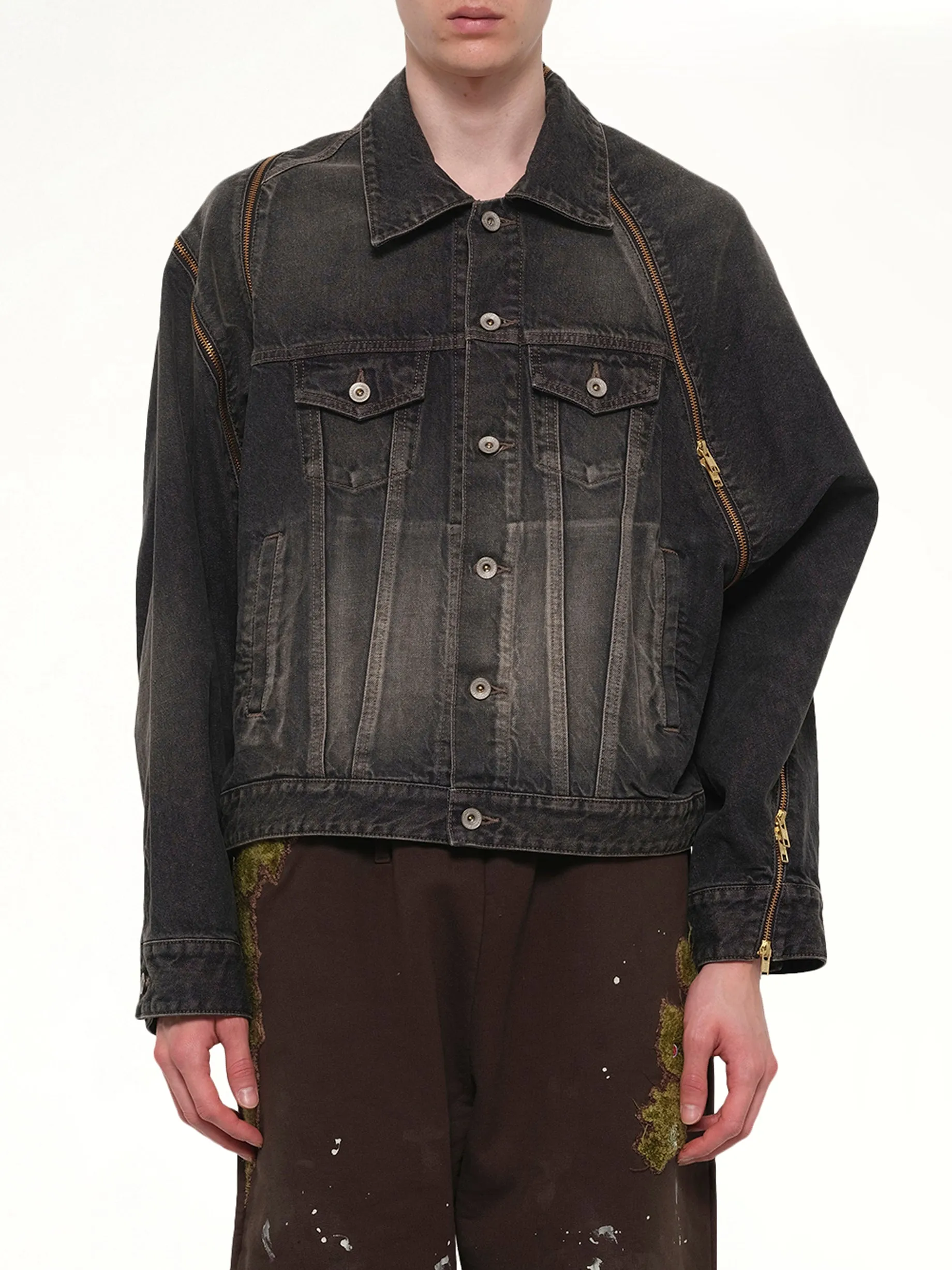 Filleted Zip Denim Jacket in Black sold by MARAIS