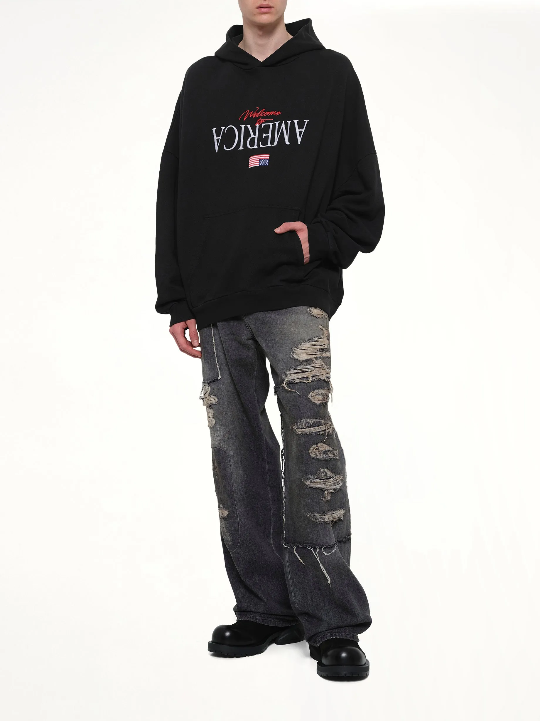 Welcome To America Hooligan Hoodie in Black sold by MARAIS product image thumbnail 4