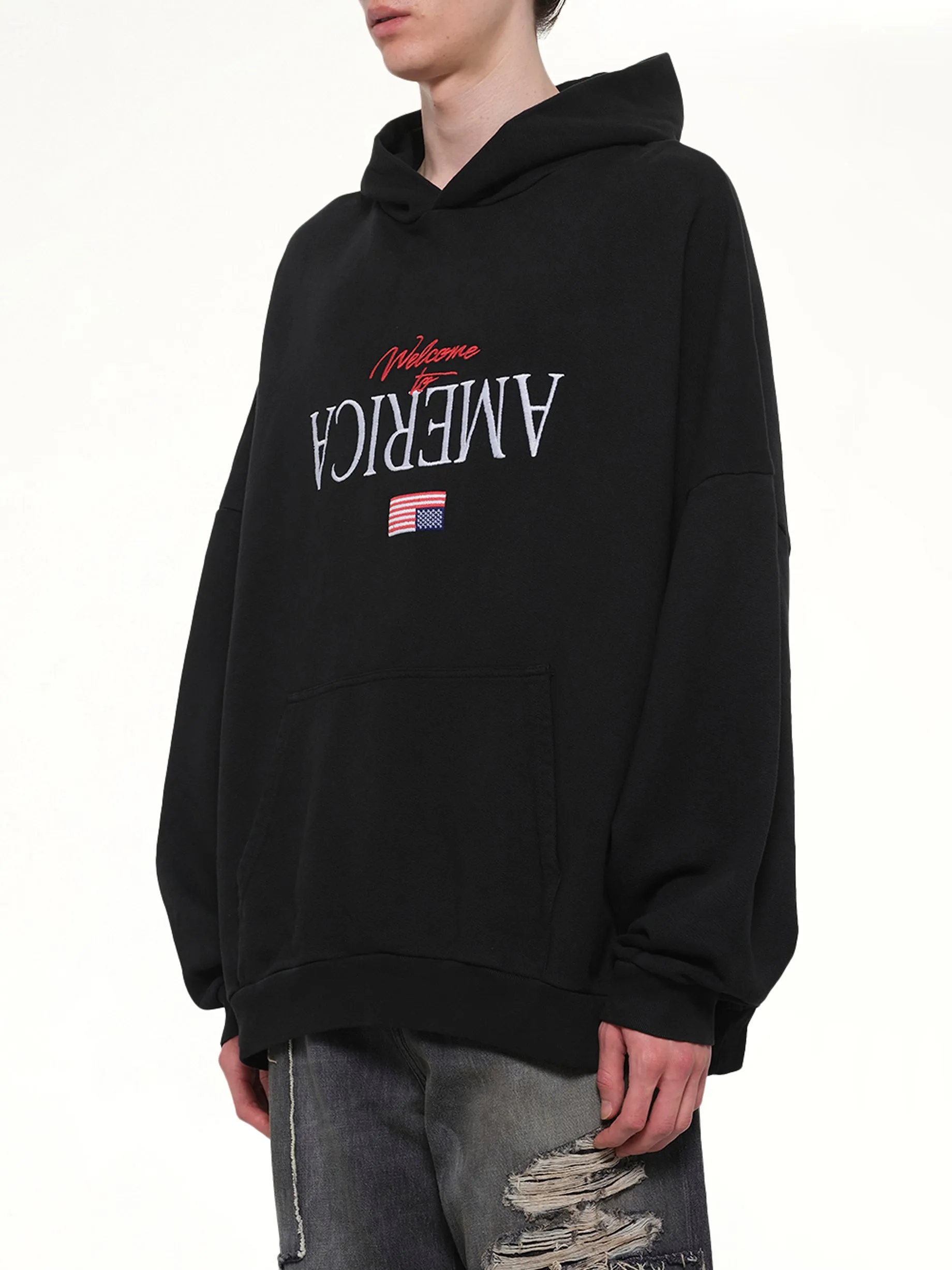 Welcome To America Hooligan Hoodie in Black sold by MARAIS product image thumbnail 3