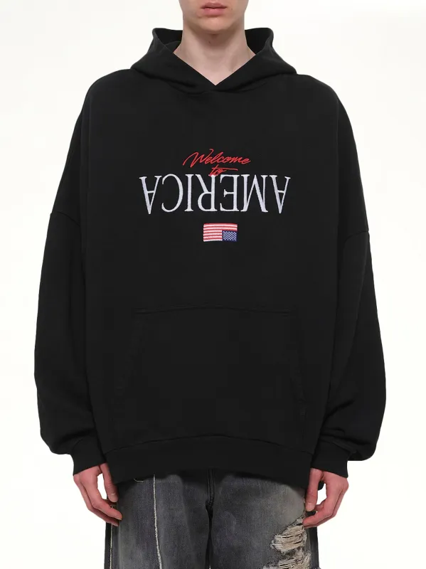 Welcome To America Hooligan Hoodie in Black sold by MARAIS