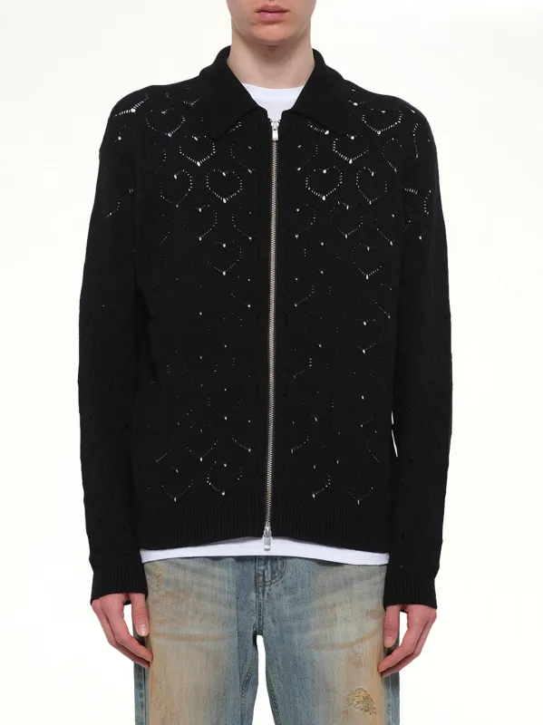 Eyelet Knitted Zip Up in Black made by Vowels