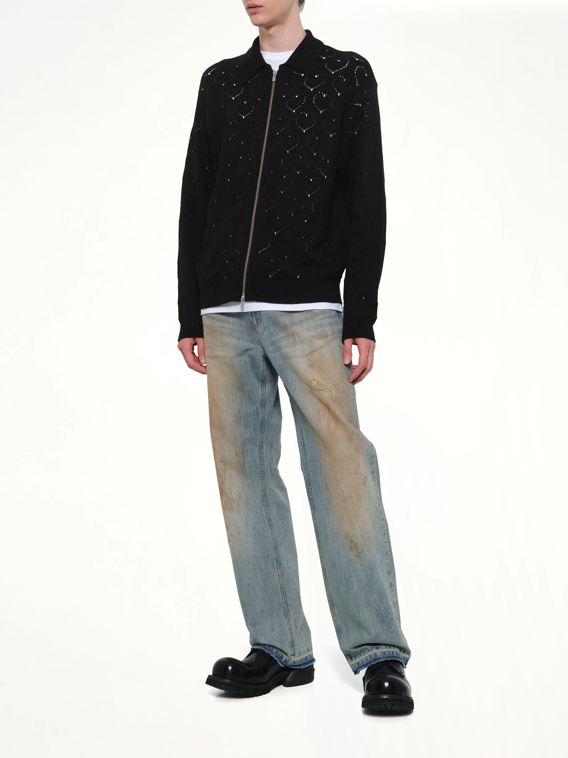 Eyelet Knitted Zip Up in Black sold by MARAIS product image thumbnail 4