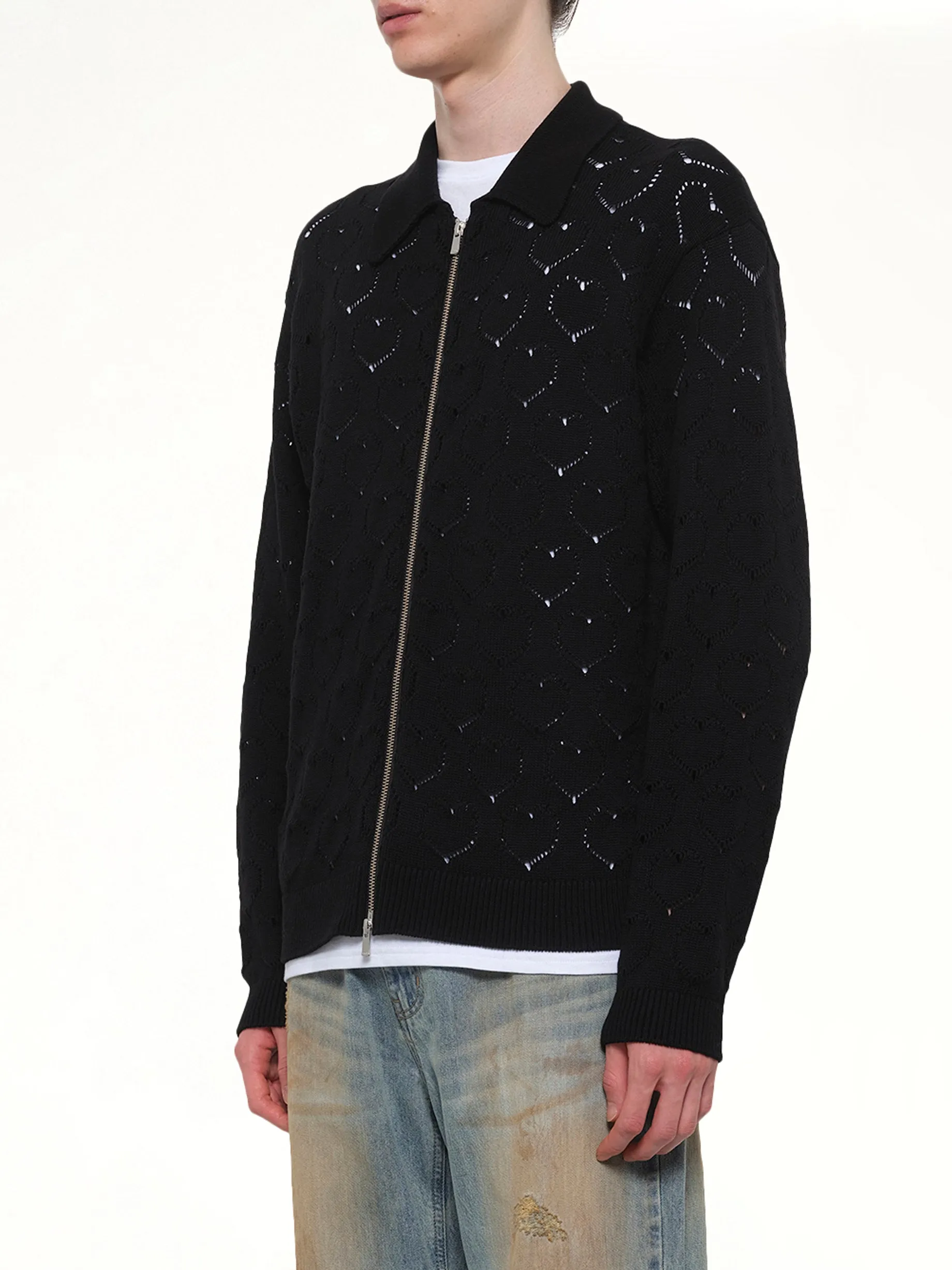 Eyelet Knitted Zip Up in Black sold by MARAIS product image thumbnail 3