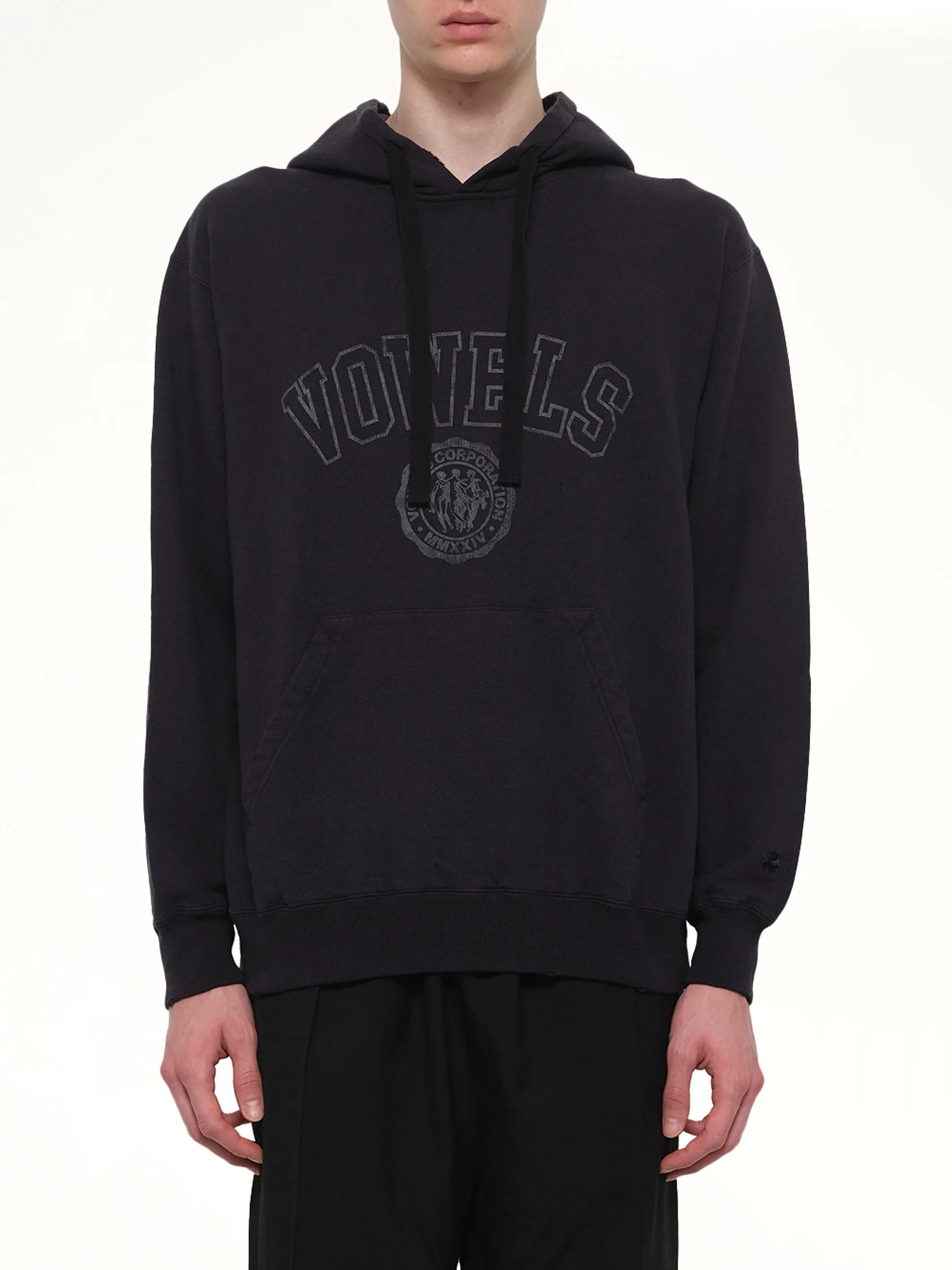 Faded Collegiate Hoodie in Black sold by MARAIS