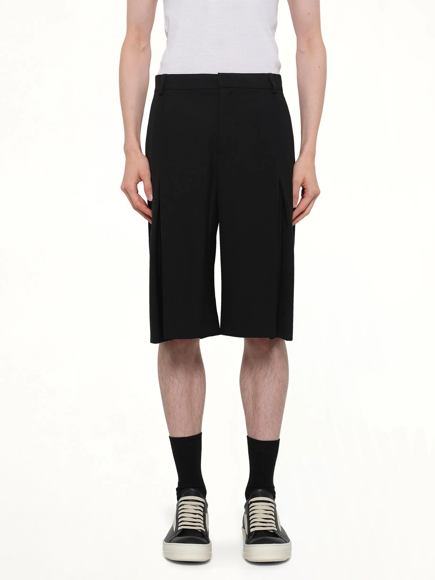 Pleated Baggy Shorts in Black sold by MARAIS