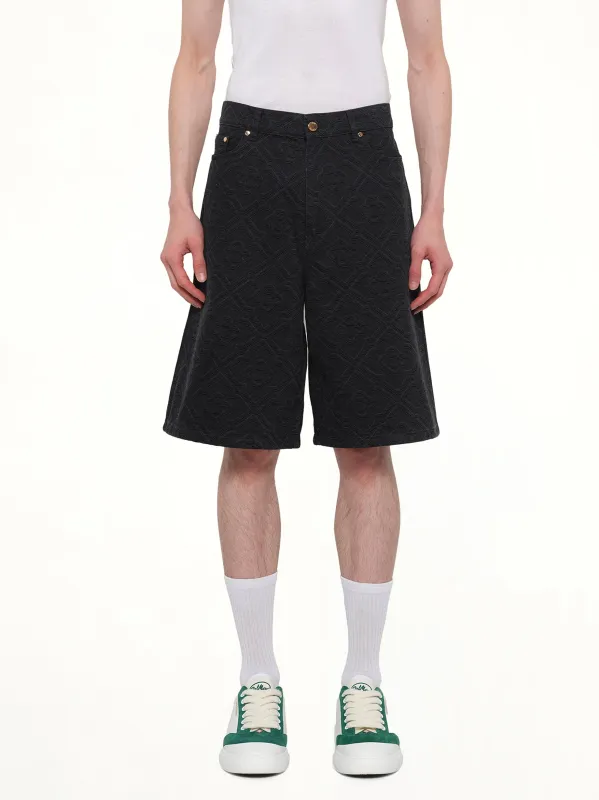 Laser Monogram Denim Shorts in Black sold by MARAIS