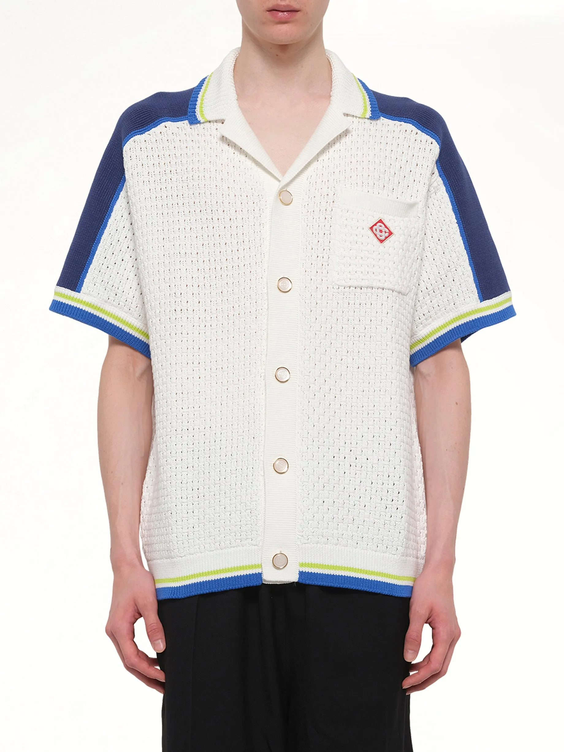 Crochet Shirt in Navy/White sold by MARAIS