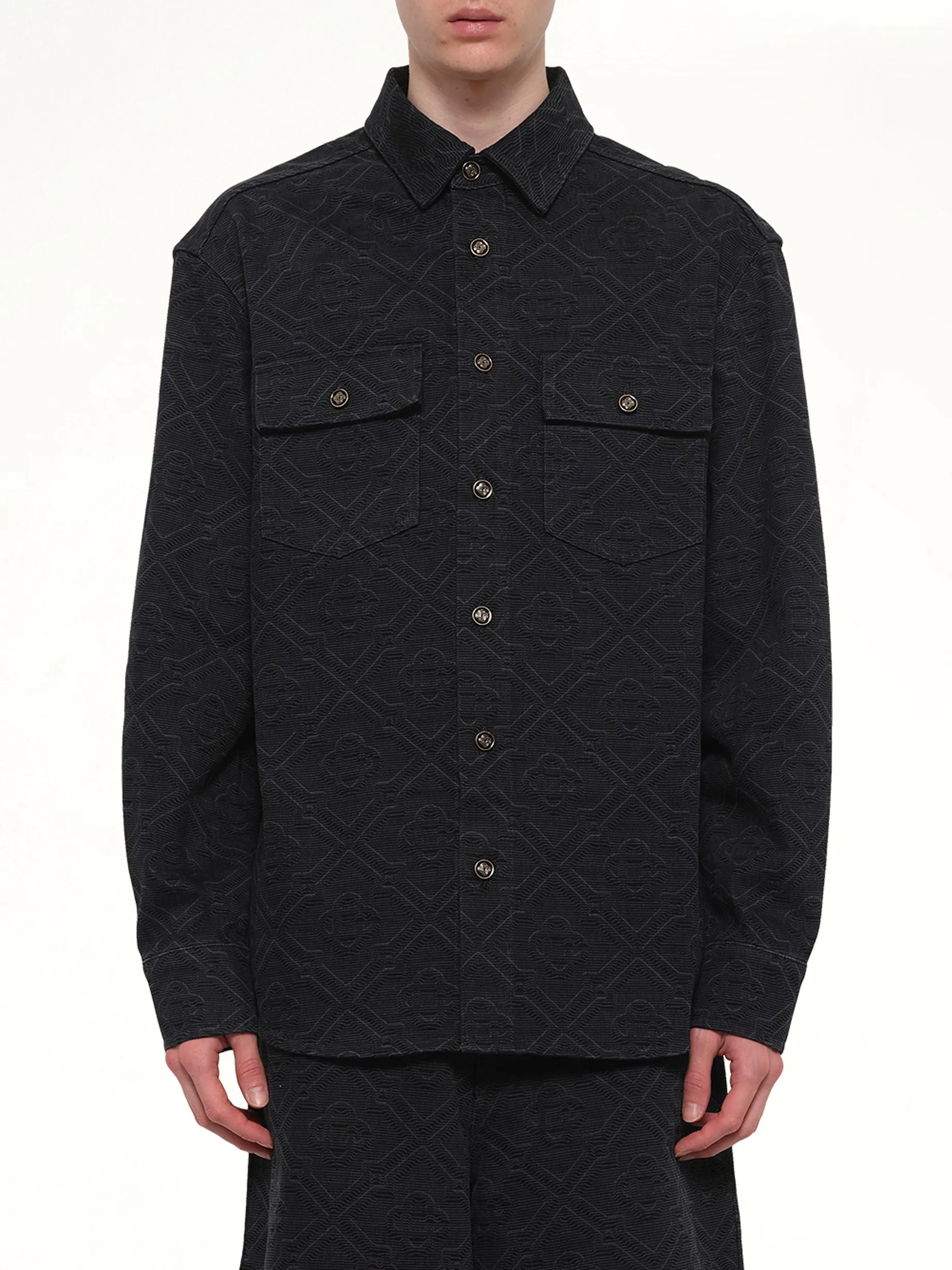 Laser Monogram Denim Shirt in Black sold by MARAIS