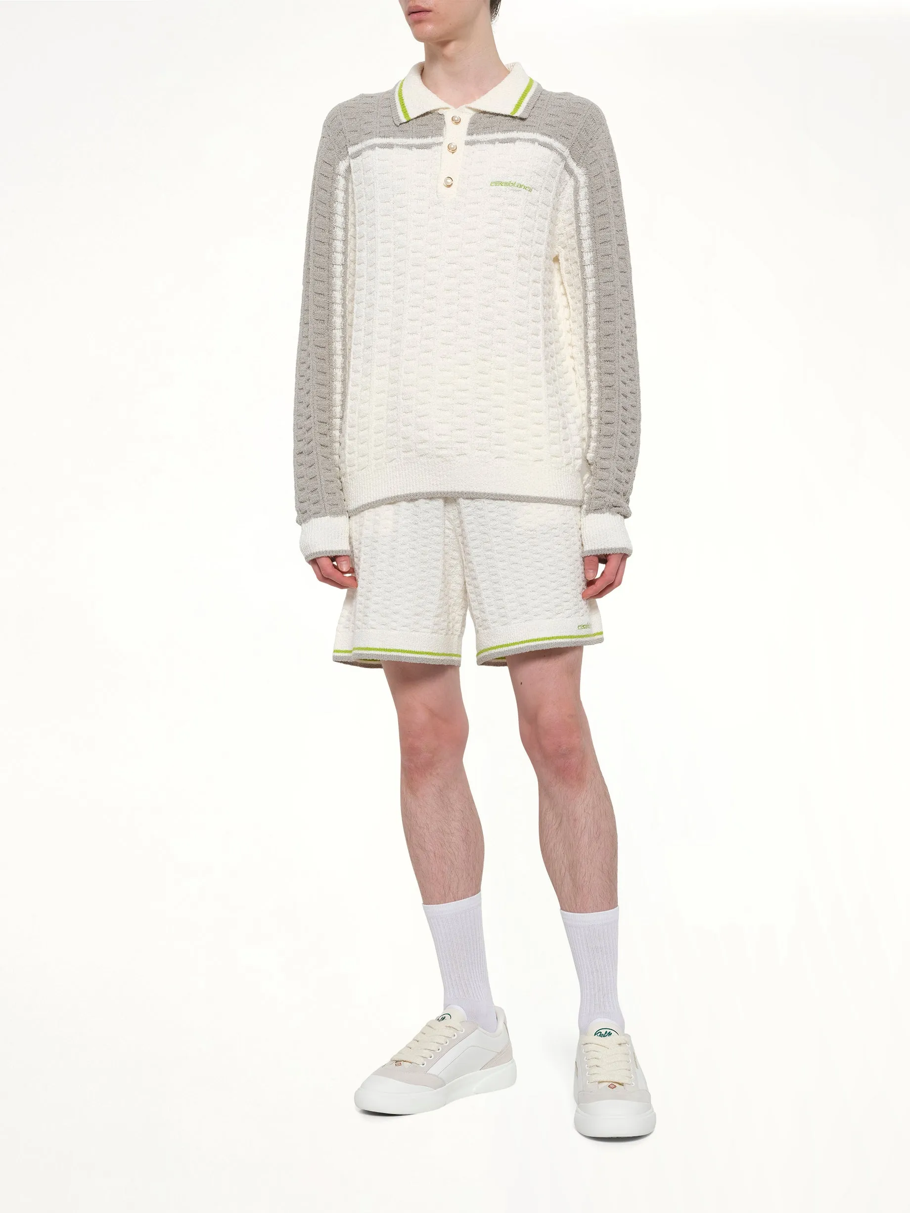 Tennis Boucle Long Sleeve Polo Shirt in White sold by MARAIS product image thumbnail 4