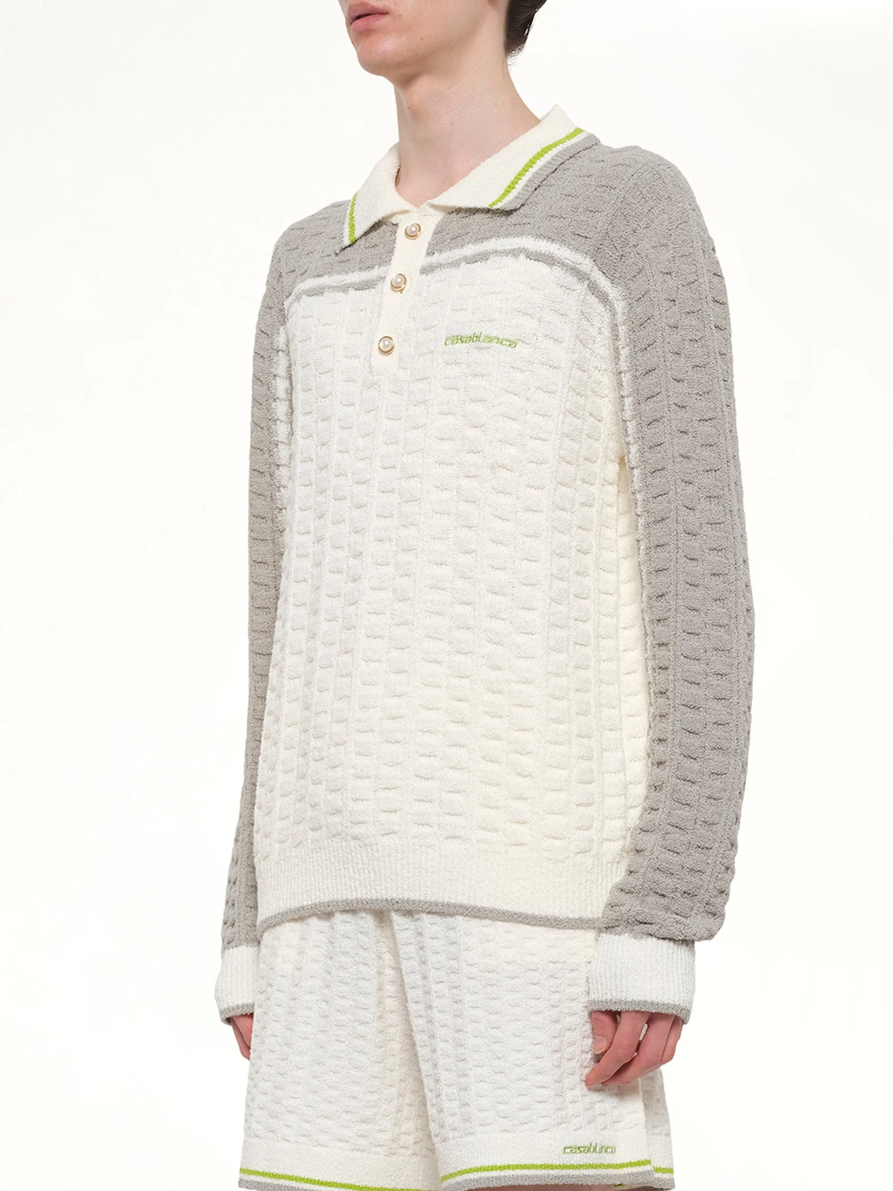 Tennis Boucle Long Sleeve Polo Shirt in White sold by MARAIS product image thumbnail 3