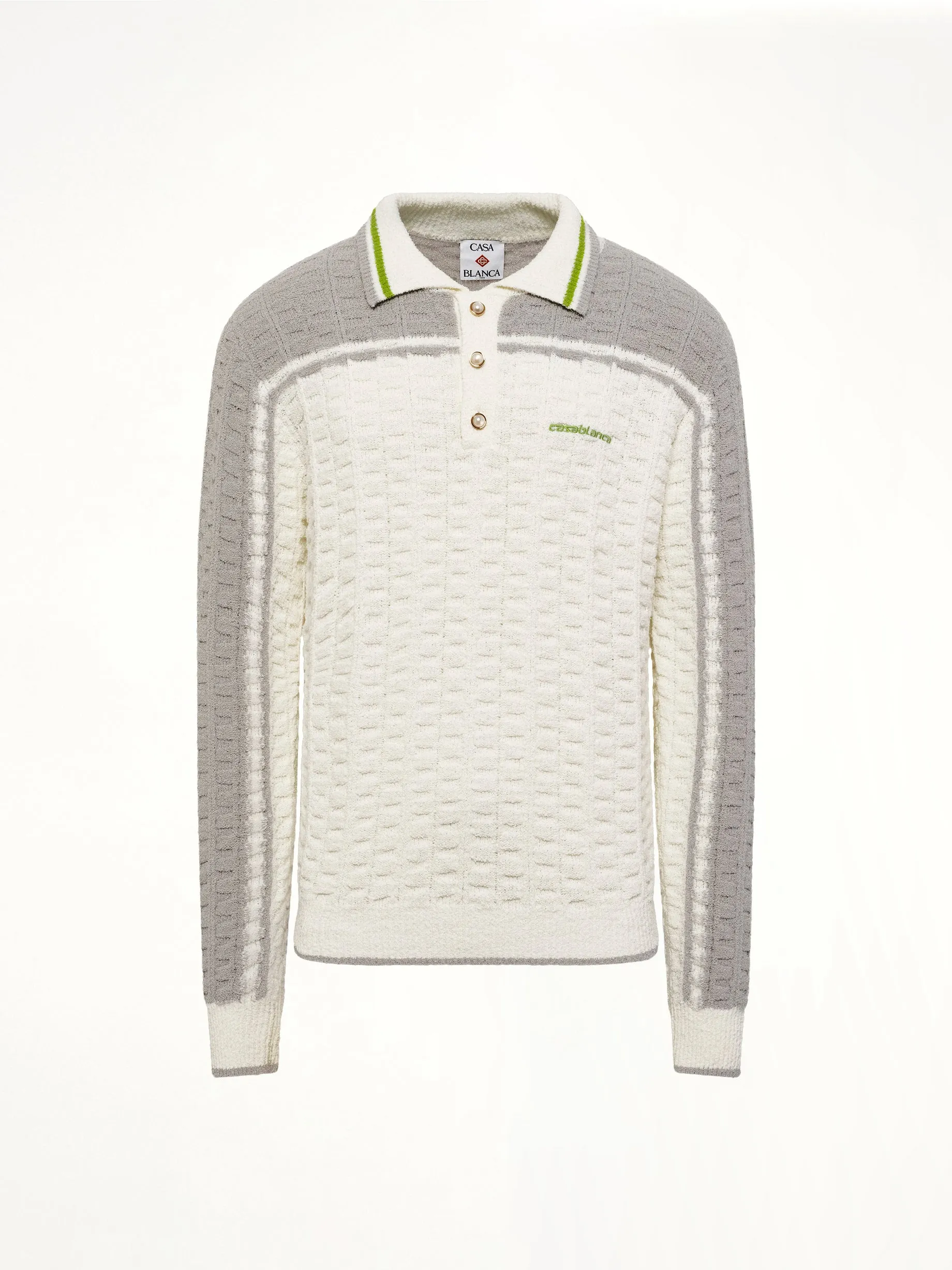 Tennis Boucle Long Sleeve Polo Shirt in White sold by MARAIS product image thumbnail 2