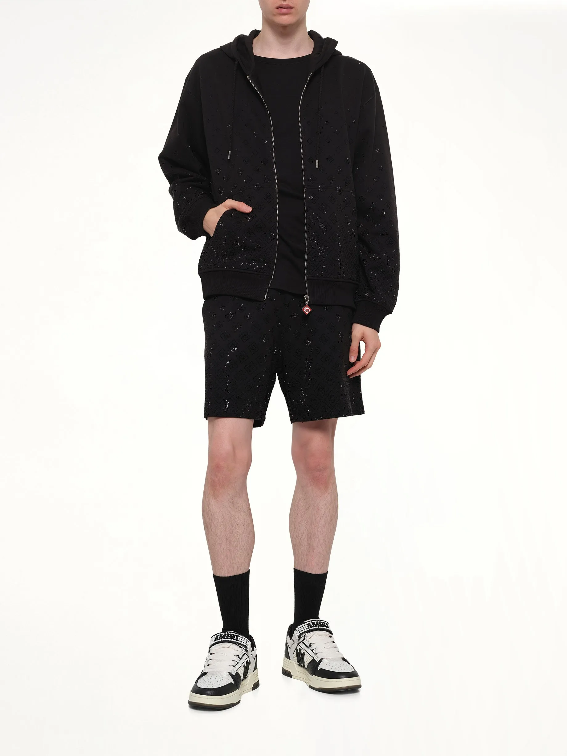 Crystal Monogram Zip-Up Hoodie in Black sold by MARAIS product image thumbnail 4