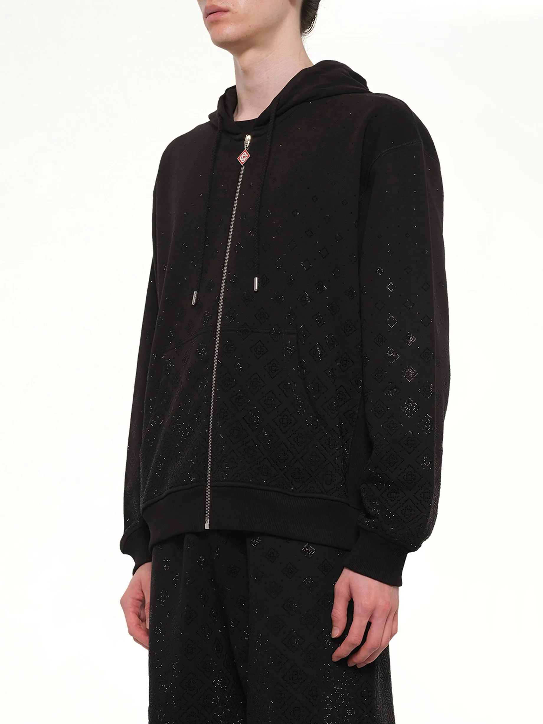 Crystal Monogram Zip-Up Hoodie in Black sold by MARAIS product image thumbnail 3