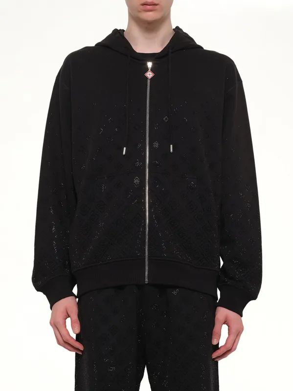 Crystal Monogram Zip-Up Hoodie in Black made by Casablanca