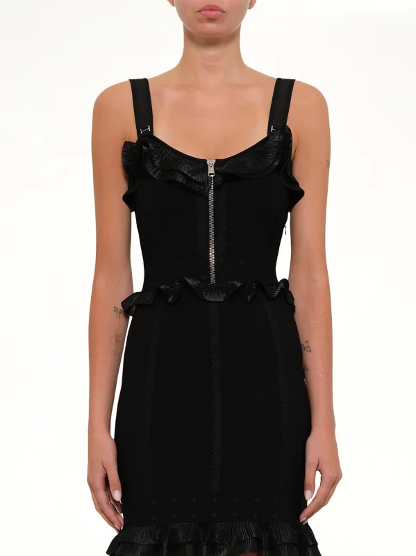 Cage Jacquard Mini Dress in Black made by Alexander McQueen