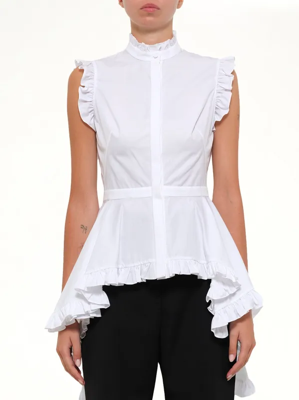 Sleeveless Peplum Shirt in White made by Alexander McQueen