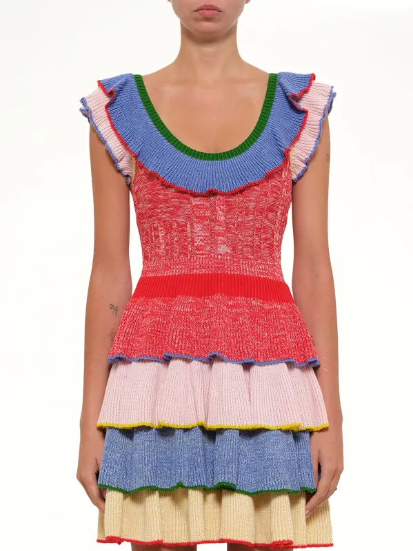 Multicolor Knit Mini Dress in Red/White made by Alexander McQueen