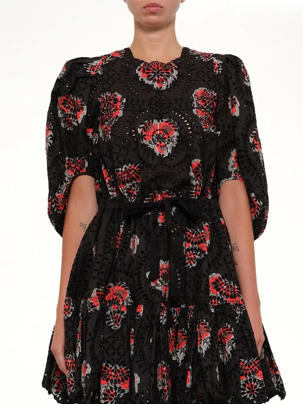 Poppy Print Abito Dress in Black made by Alexander McQueen