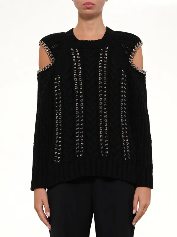 Crew Neck O/S Knitwear in Black made by Alexander McQueen