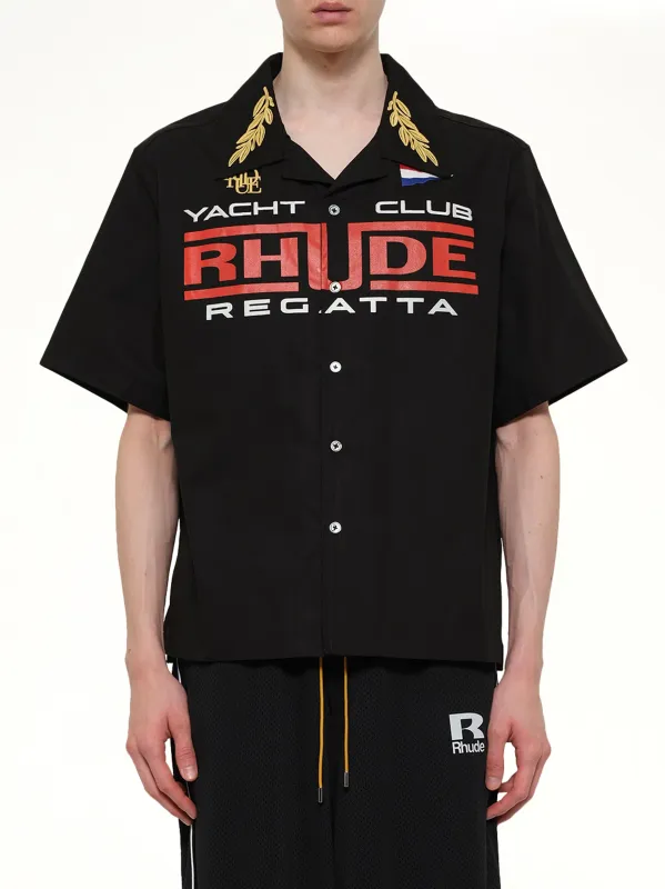 Rhude Regatta Club Shirt in Black/White/Red made by Rhude