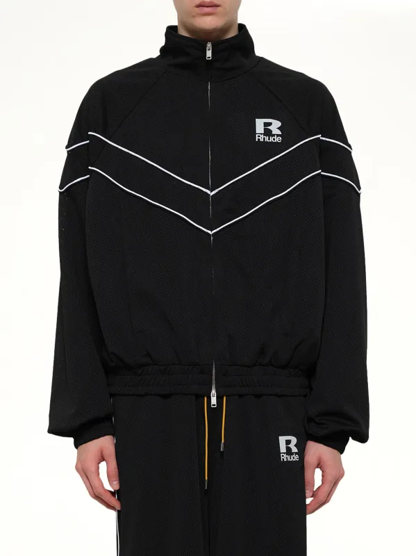 Rhude Mesh Piping Raglan Track Jacket in Black/White made by Rhude