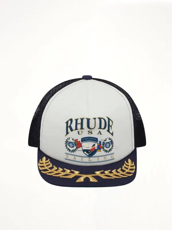 Usa Sailing Icon Trucker Hat in Navy/White made by Rhude